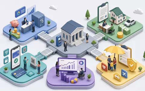 Isometrische 3D-Illustration einer Bank-Wertschöpfungskette, veranschaulicht das Geschäftsmodell von Danske Bank A/S, ISIN DK0010274414 - Foto: THN