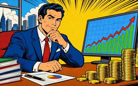 Farbenfrohe Pop-Art-Comicszene eines Bankers mit steigendem Chart, inspiriert von Danske Bank A/S, ISIN DK0010274414 - Foto: THN