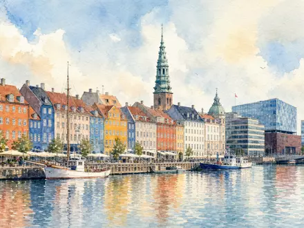 Pandora A/S (DK0060252690) hat ihren Hauptsitz in Kopenhagen, Aquarellbild zeigt malerische Hafenfront der dänischen Hauptstadt - Foto: THN