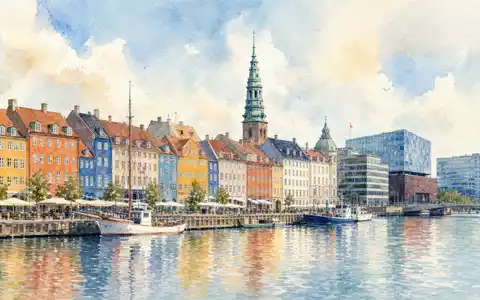 Pandora A/S (DK0060252690) hat ihren Hauptsitz in Kopenhagen, Aquarellbild zeigt malerische Hafenfront der dänischen Hauptstadt - Foto: THN