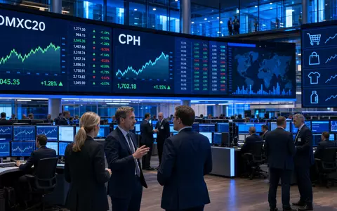 Pandora A/S (DK0060252690) notiert im Index OMXC20, Börsen-Editorial zeigt Trading-Floor mit Konsumgüter-Charts in Kopenhagen - Foto: THN