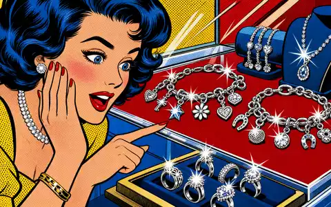 Pandora A/S (DK0060252690) inspiriert Schmuckliebhaber weltweit, farbenfrohe Pop-Art-Comicszene zeigt Frau vor funkelnder Schmuckauslage - Foto: THN