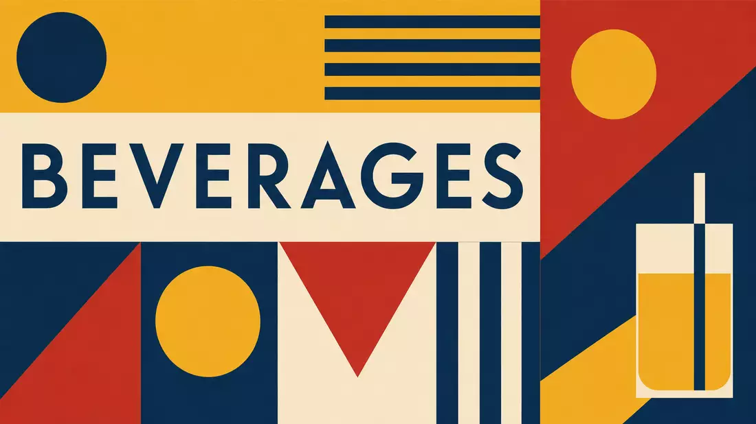 Bauhaus-Poster mit geometrischen Formen und Schriftzug BEVERAGES