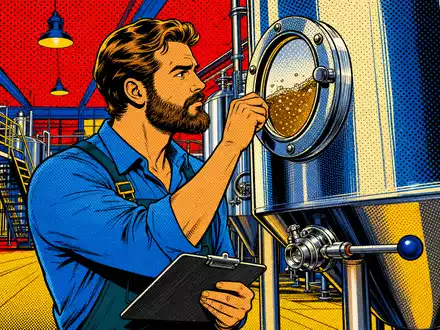 Pop-Art-Comic illustriert Royal Unibrew A/S, ISIN DK0060738599, mit stilisierter Szene eines Braumeisters in bunter Fabrikhalle - Foto: THN