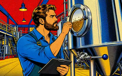 Pop-Art-Comic illustriert Royal Unibrew A/S, ISIN DK0060738599, mit stilisierter Szene eines Braumeisters in bunter Fabrikhalle - Foto: THN