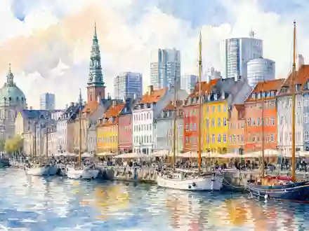 Aquarellmalerei der Kopenhagener Hafenkulisse repräsentiert den Heimatmarkt von Tryg A/S, ISIN DK0060636678, führendem nordischen Versicherungsunternehmen - Foto: THN