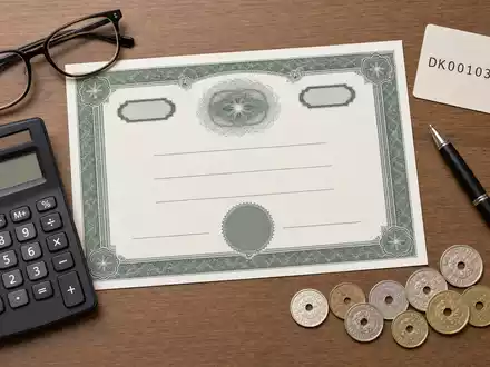 Flatlay mit Aktienzertifikat und ISIN-Karte DK0010311471 symbolisiert eine Kapitalanlage in Sydbank A/S - Foto: THN