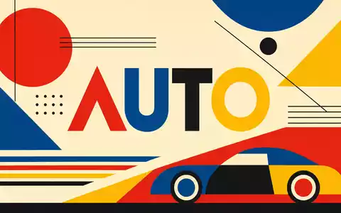 Bauhaus-Poster mit geometrischen Formen und Schriftzug AUTO repräsentiert die Branche der Mercedes-Benz Group AG (DE0007100000) - Foto: THN