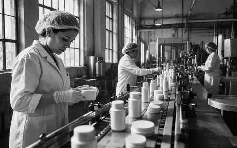 Diese Schwarzweiß-Aufnahme zeigt Produktionsabläufe, wie sie bei L'Oréal S.A. (FR0000120321) typisch sind - Foto: THN