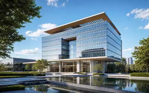 Architektur-Render visualisiert modernen Firmensitz von Johnson & Johnson, ISIN US4781601046, mit Glasfassade und Campus-Anlage - Foto: THN