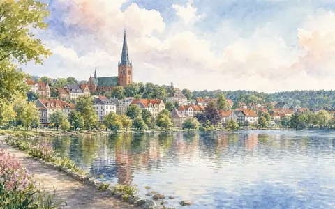 Jyske Bank A/S (DK0010307958) mit Hauptsitz in Silkeborg, dargestellt als stimmungsvolles Aquarellbild der Seenlandschaft - Foto: THN