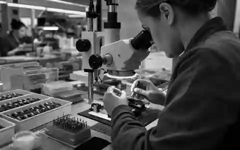 Schwarzweiß-Reportage zur Fertigung, thematisch verknüpft mit GN Store Nord A/S (DK0010272632) und Audiotechnik-Produktion - Foto: THN