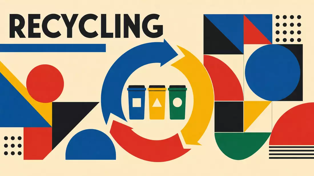 Geometrisches Bauhaus-Poster mit Recycling-Symbolen in Primärfarben