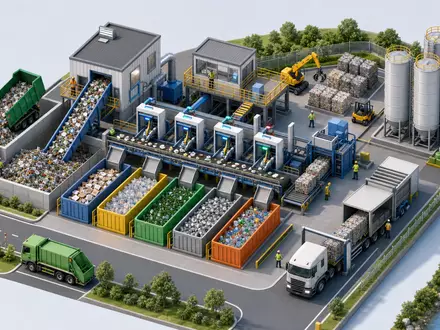 Isometrische 3D-Illustration der Wertschöpfungskette veranschaulicht den Sortierprozess von Tomra Systems ASA NO0005668905 - Foto: THN