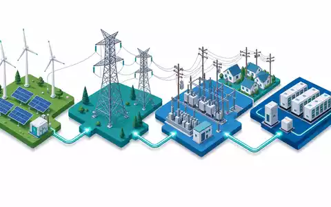 AES Corp. US00130H1059 isometric 3D energy grid from generation transmission distribution to storage - Foto: THN
