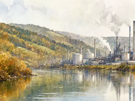 Air Products & Chemicals Inc. US0091581068 watercolor Pennsylvania industrial riverside landscape autumn colors - Foto: THN