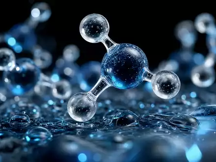 Air Products & Chemicals Inc. US0091581068 macro water molecule electrolyte bubbles blue science visualization - Foto: THN