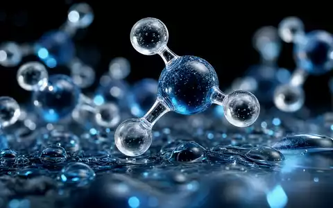 Air Products & Chemicals Inc. US0091581068 macro water molecule electrolyte bubbles blue science visualization - Foto: THN