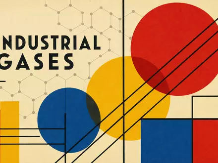 Air Liquide S.A. Bauhaus-Poster INDUSTRIAL GASES mit farbenfrohen geometrischen Formen, ISIN FR0000120073 - Foto: THN