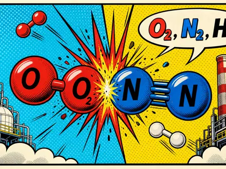 Air Liquide S.A. Pop-Art-Comic mit stilisierten Sauerstoff- und StickstoffmolekĂĽlen im Retro-Stil, ISIN FR0000120073 - Foto: THN