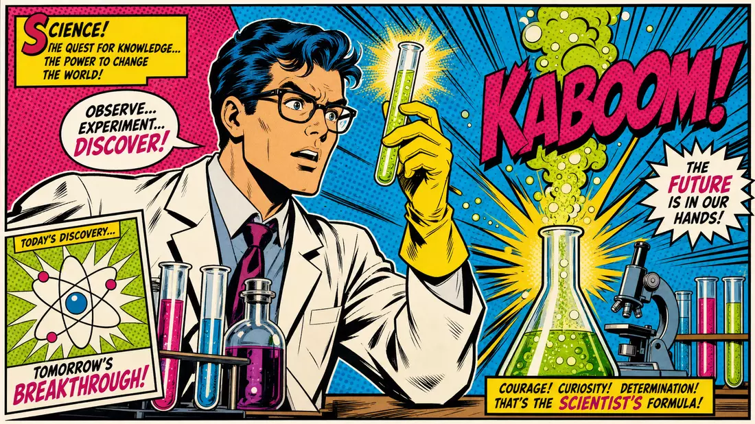 Pop-Art-Comic: stilisierter Wissenschaftler im Labor – Agilent Technologies
