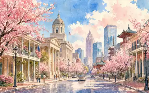 AFLAC Inc. watercolor cityscape blending Columbus Georgia and Tokyo architecture, ISIN US0010551028 market presence - Foto: THN