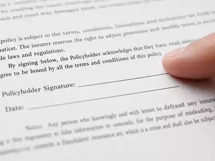 AFLAC Inc. macro photography of insurance contract signature section close-up detail, ISIN US0010551028 policy documentation - Foto: THN