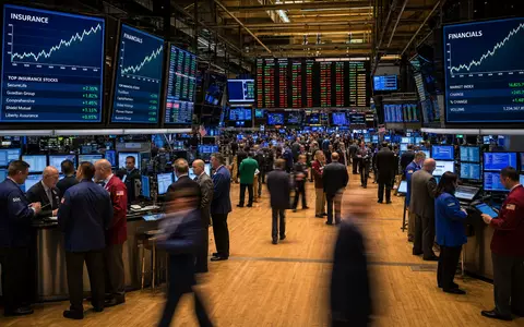 AFLAC Inc. NYSE stock exchange trading floor editorial photograph with insurance financials charts, ISIN US0010551028 - Foto: THN