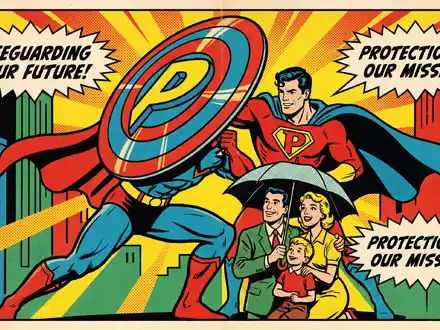 AFLAC Inc. pop art comic hero with shield protecting family supplemental insurance ISIN US0010551028 - Foto: THN