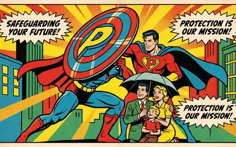 AFLAC Inc. pop art comic hero with shield protecting family supplemental insurance ISIN US0010551028 - Foto: THN
