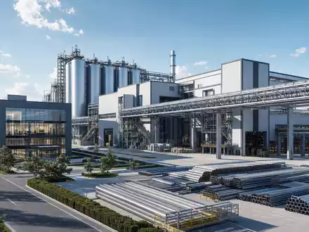 Vallourec S.A. (FR0000125684) zeigt ein architektonisches Rendering einer modernen Rohrfabrik-Anlage mit klaren Industriestrukturen - Foto: THN
