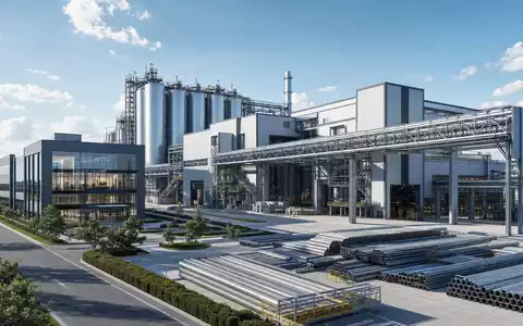 Vallourec S.A. (FR0000125684) zeigt ein architektonisches Rendering einer modernen Rohrfabrik-Anlage mit klaren Industriestrukturen - Foto: THN