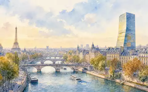 Aquarell-Ansicht von Paris symbolisiert Firmensitz von Rubis SCA (ISIN FR0000060618) mit gläsernem Büroturm - Foto: THN