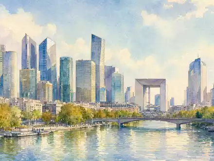 Alten SA (FR0000071946) hat seinen Hauptsitz nahe Paris, dargestellt hier als stilvolle Aquarell-Skyline-Ansicht - Foto: THN