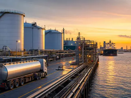 Fotorealistische Ansicht eines Öllogistik-Terminals symbolisiert Bolloré SE FR0000039299 als diversifizierten Mischkonzern mit Logistik-Medien-Schwerpunkt - Foto: THN
