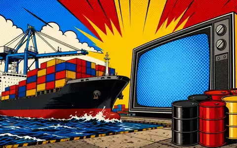 Pop-Art-Comic mit Frachtschiff und Fernsehbildschirm symbolisiert humorvoll Bolloré SE FR0000039299 als vielseitigen Mischkonzern - Foto: THN