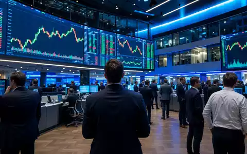 Sopra Steria Group FR0000050809 begleitet eine Editorial-Szene im Börsen-Handelsraum mit Technologie-Aktiencharts auf großen Bildschirmen - Foto: THN