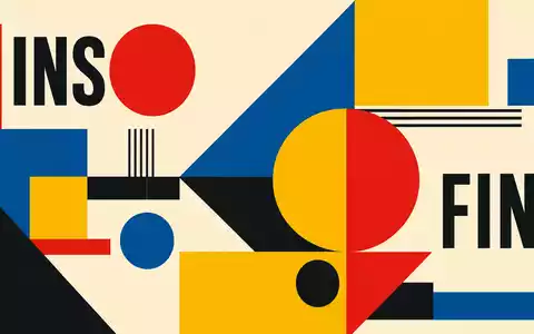 Bauhaus-Poster mit geometrischen Formen und Sektor-Text INS FIN, Motiv zu Ageas SA/NV, ISIN BE0974264930 - Foto: THN