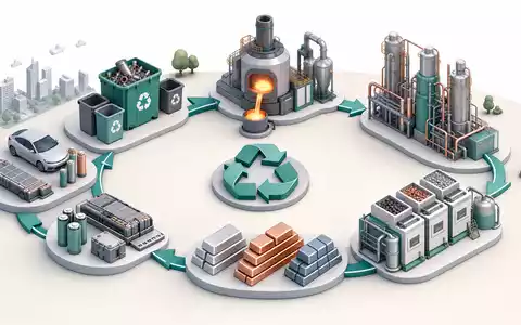 Umicore S.A. (BE0974320526) veranschaulicht ihre Wertschöpfungskette im isometrischen 3D-Diagramm von Sammlung bis Recycling - Foto: THN