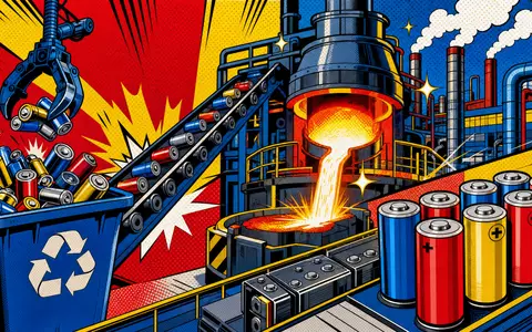 Umicore S.A. (BE0974320526) erscheint in einer bunten Pop-Art-Comic-Szene rund um Recycling und Batteriematerialien - Foto: THN