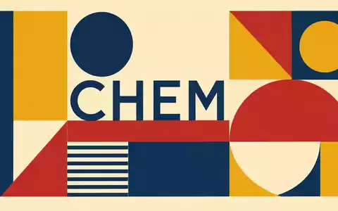 Bauhaus-Poster mit geometrischen Formen und Sektortext CHEM symbolisiert Solvay S.A. Industriezweig, BE0003470755 als Kennung eingeblendet - Foto: THN