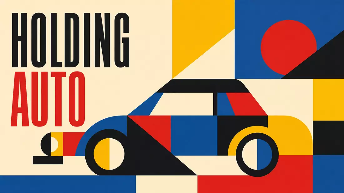 Bauhaus-Poster mit Autosilhouette und Text HOLDING AUTO, D'Ieteren Group BE0974259880