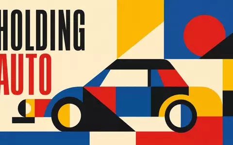 D'Ieteren Group BE0974259880 inspiriert geometrisches Bauhaus-Poster mit Autosilhouette und den Begriffen HOLDING und AUTO - Foto: THN