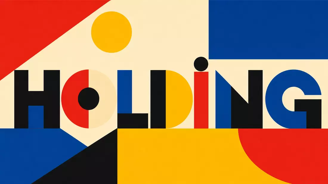 Geometrisches Bauhaus-Poster in Primärfarben mit großer Typografie HOLDING