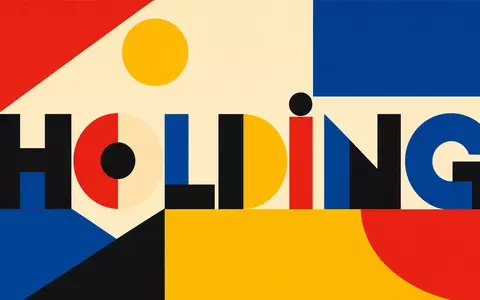 Bauhaus-Poster mit dem Wort HOLDING symbolisiert Groupe Bruxelles Lambert SA, ISIN BE0003797140, geometrisch gestaltet - Foto: THN