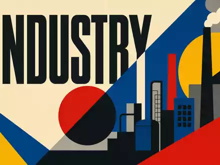 Aalberts N.V. (NL0000852564) verkörpert geometrisches Bauhaus-Poster mit Fabriksilhouette und groĂem Schriftzug INDUSTRY - Foto: THN