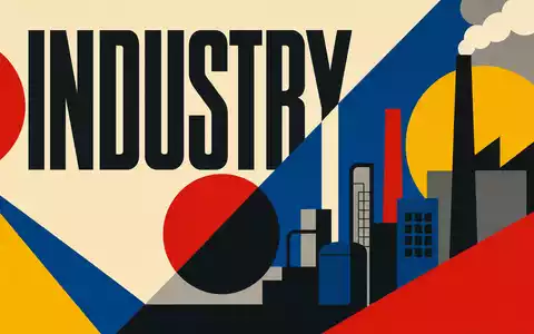 Aalberts N.V. (NL0000852564) verkörpert geometrisches Bauhaus-Poster mit Fabriksilhouette und großem Schriftzug INDUSTRY - Foto: THN