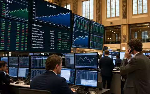 Aalberts N.V. (NL0000852564) begleitet Börsen-Editorial vom Trading-Floor in Amsterdam mit AEX-Index und Industriesektor-Charts - Foto: THN