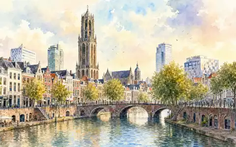 ASR Nederland N.V. (ISIN NL0011872643) wird als Aquarell mit der Utrechter Stadtsilhouette und Kanälen dargestellt - Foto: THN