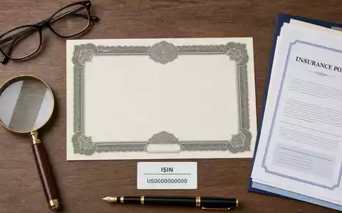 ASR Nederland N.V. (ISIN NL0011872643) zeigt eine Flatlay-Anordnung mit Aktienzertifikat, ISIN-Karte und Versicherungsunterlagen - Foto: THN